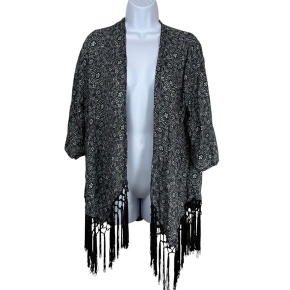 Hollister Top Womens Small Kimono Cardigan Floral Fringe Fairy Bohemian Hippie - Picture 1 of 10